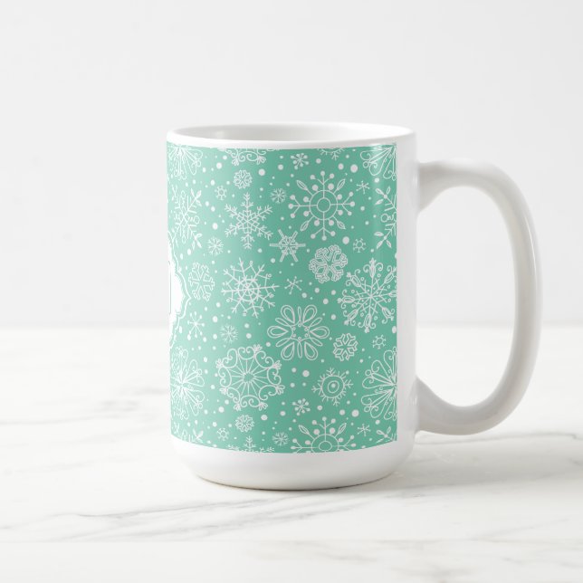 Mint-Grün & Weiße Weihnachtsschneeflocken 2 Kaffeetasse (Rechts)