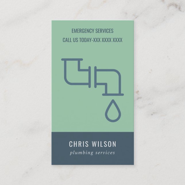MINT GRÜNE NAVY PLUMBER SERVICE PIPS PLUMBING VISITENKARTE (Vorderseite)