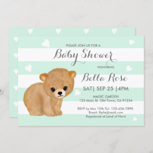 Mint Heart Bear Baby Shower Einladungen