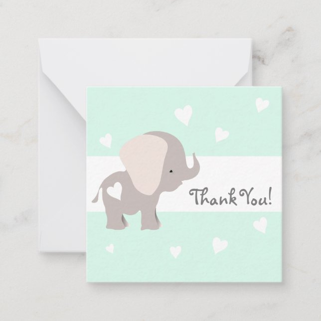 Mint Heart Elephant Vielen Dank Notecards Mitteilungskarte (Vorderseite)