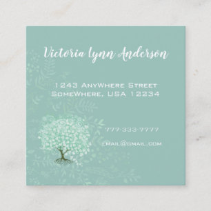 Mint Heart Leaf Tree Boho Floral und Feathers Quadratische Visitenkarte