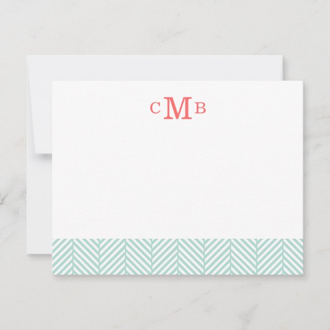 Mint Herringbone Custom Monogram Stationery Mitteilungskarte (Vorderseite)
