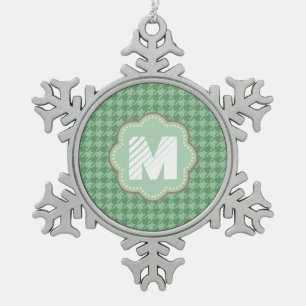 Mint Herringbone Schneeflocken Zinn-Ornament