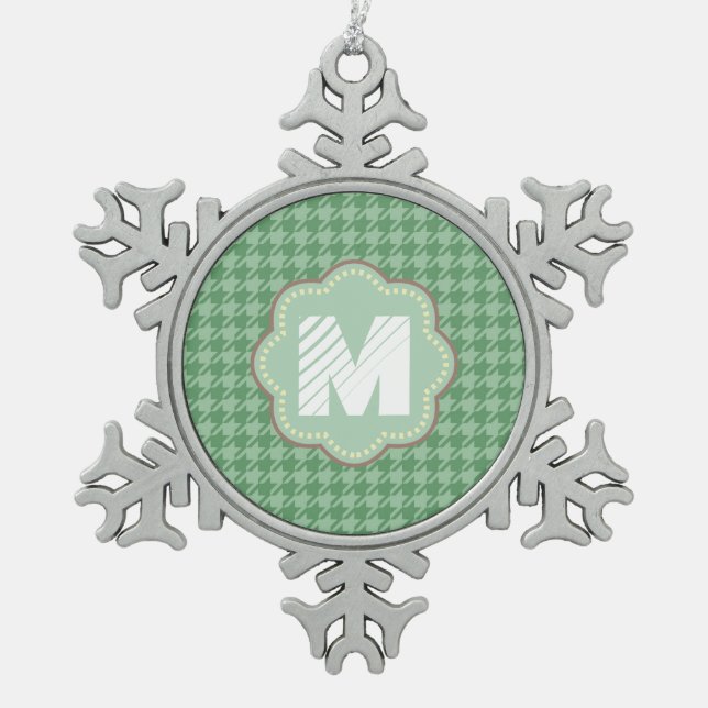 Mint Herringbone Schneeflocken Zinn-Ornament (Vorderseite)