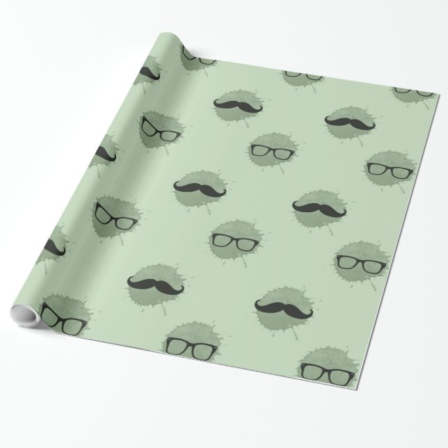 Mint Hipster Mustaches Geschenkpapier (Ungerollt)