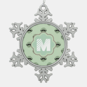 Mint Hipster Mustaches Schneeflocken Zinn-Ornament