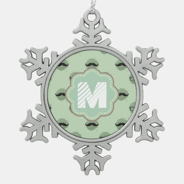 Mint Hipster Mustaches Schneeflocken Zinn-Ornament (Vorderseite)