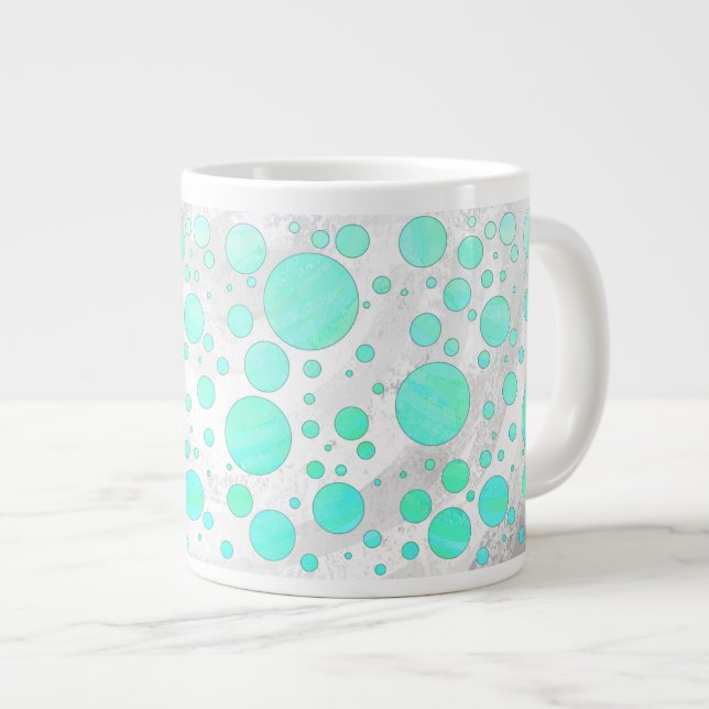 Mint Ice Aqua Blue Polka Dots Jumbo-Tasse (Vorderseite Rechts)