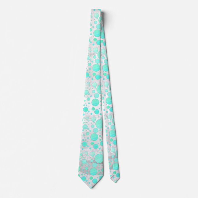 Mint Ice Aqua Blue Polka Dots Krawatte (Vorderseite)