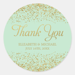 Mint Imitate Gold Glitzer Hochzeit Vielen Dank Runder Aufkleber