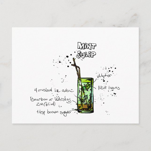 Mint Julep Cocktail Rezept Postkarte (Vorderseite)