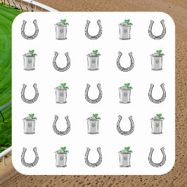 Mint Julep Cocktails & Horseshoe Pattern Renntag Rechteckiger Pappuntersetzer