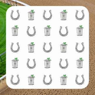 Mint Julep Cocktails & Horseshoe Pattern Renntag Rechteckiger Pappuntersetzer