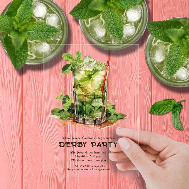 Mint Julep Derby Party Acryleinladungen (Mint Julep Derby Clear Acrylic Party Invitations)