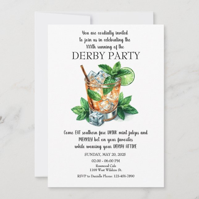 Mint Julep Derby Party Einladung (Vorderseite)