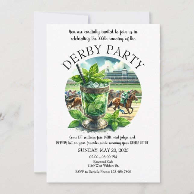 Mint Julep Derby Party Einladung (Vorderseite)