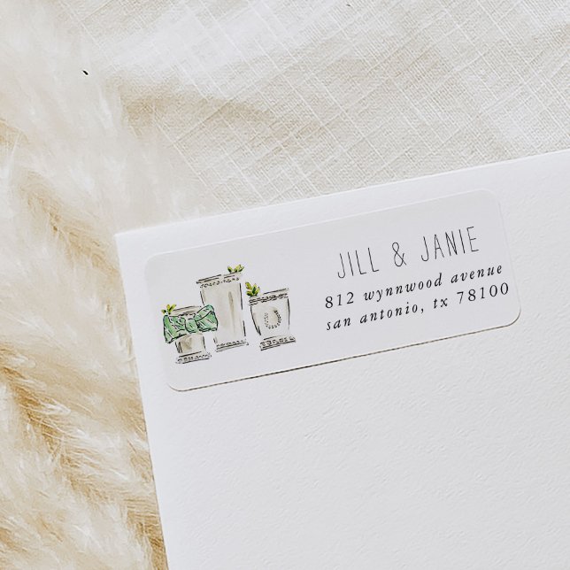 Mint Julep Rücksendeadressen-Aufklebers (Watercolor mint julep Derby Day return address labels.)