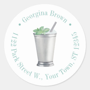 Mint Julep Watercolor Cocktail Rücksendeadresse Runder Aufkleber