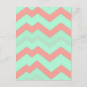 Mint-Korallen-Chevron-Muster Postkarte