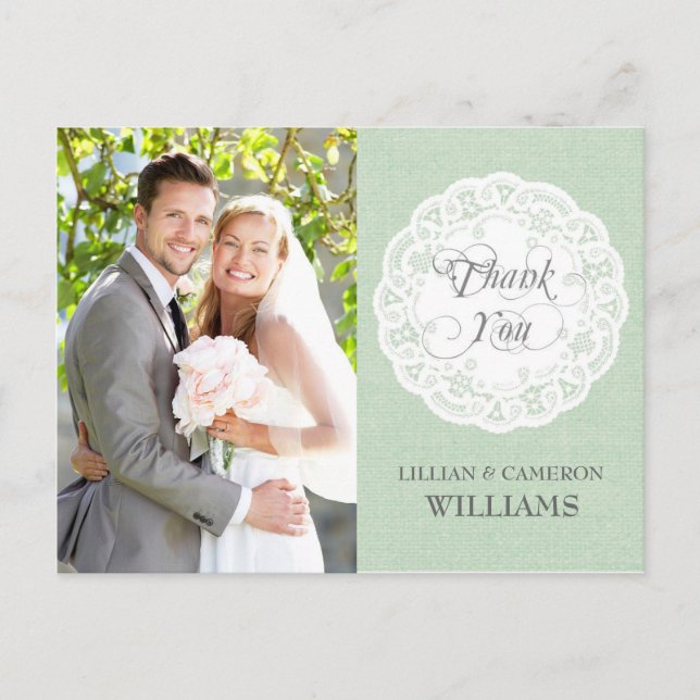 Mint Lace Doily Wedding Danke Postcard Postkarte (Vorderseite)