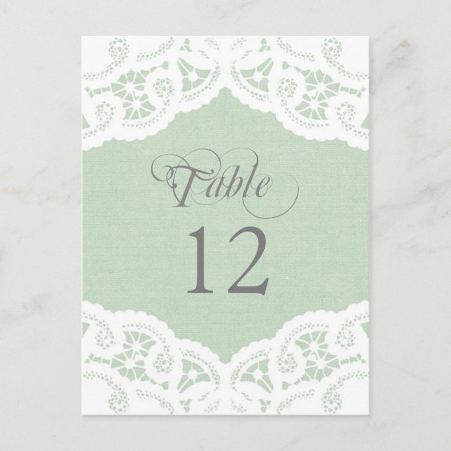 Mint Lace Doily Wedding Tischnummer Table Cards (Vorderseite)