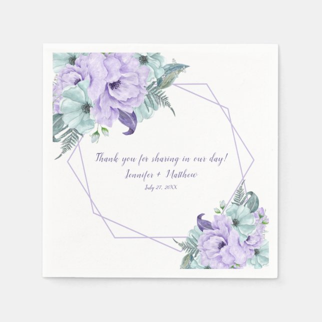 Mint Lavender Lila Watercolor Peonies Empfang Serviette (Vorderseite)