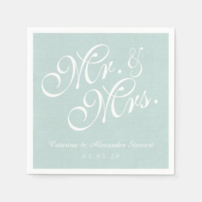 Mint Linen Mr. and Mrs Wedding Paper Napkins Serviette (Vorderseite)