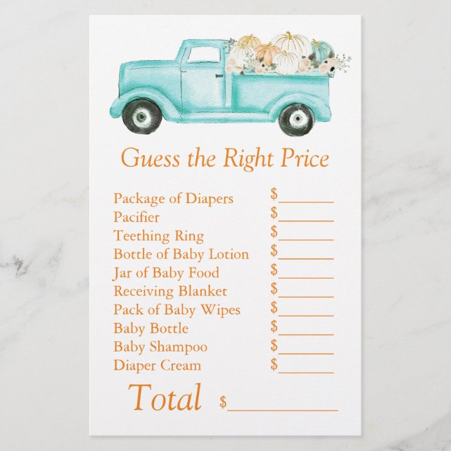 Mint Little Pumpkin Baby Dusche raten den richtige (Vorderseite)