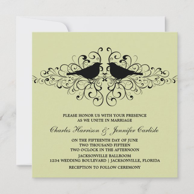 Mint Love Bird Wirbel Hochzeit Einladung (Vorderseite)