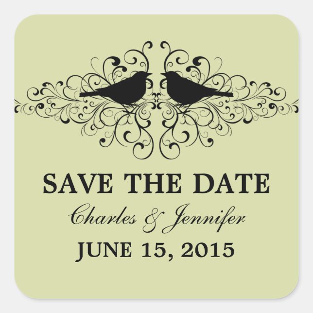Mint Love Bird Wirbel Save the Date Stickers (Vorderseite)