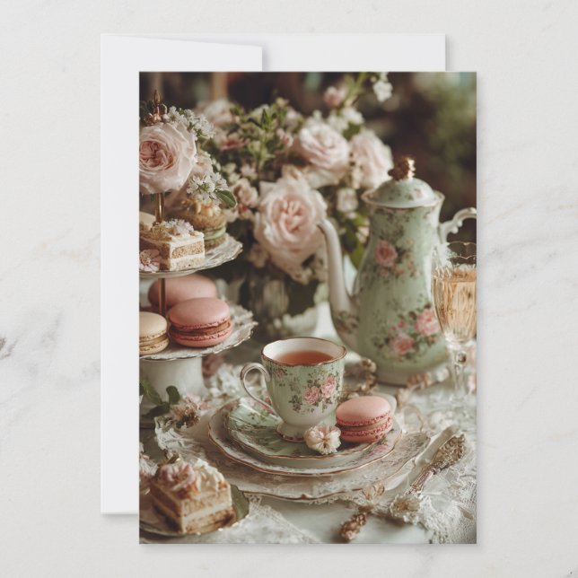 Mint & Macarons | Süße Leckereien Einladung (Vorderseite)