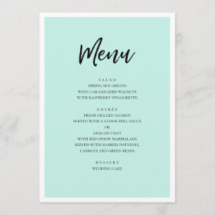 Mint moderne Hochzeit. Einfache minimalistische Sc Menükarte