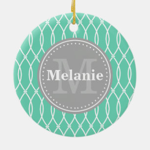 Mint Modernes Gittermuster Grau Monogramm Keramikornament