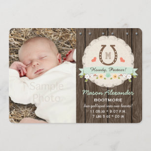 Mint Monogram Horseshoe Western Geburtsankündigung Ankündigung