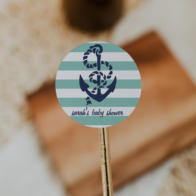 Mint Nautical Anchor Baby Shower Pflegeaufkleber Runder Aufkleber (Von Creator hochgeladen)