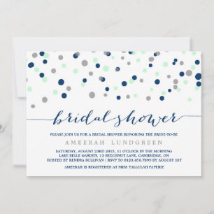 Mint & Navy Confetti Dots Bridal Dusche Einladung