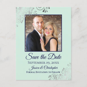 Mint & Navy Frilly Wedding Save the Date Foto Ankündigungspostkarte