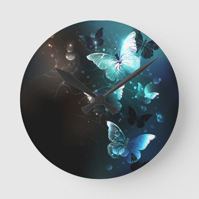 Mint Night Butterflies Runde Wanduhr (Vorderseite)