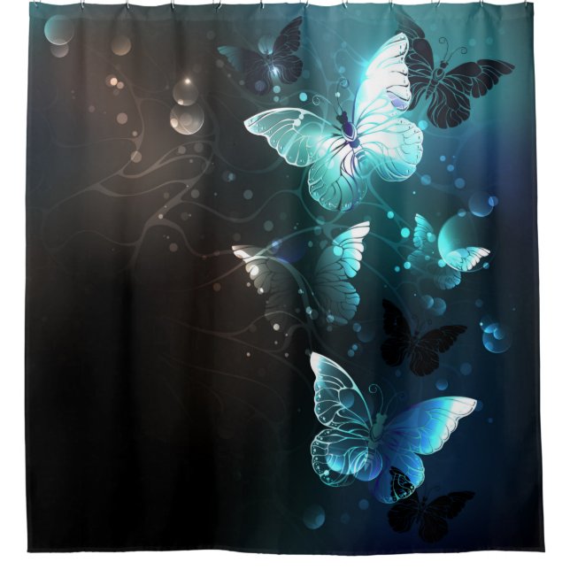 Mint-Night-Schmetterlinge Duschvorhang (Vorderseite)