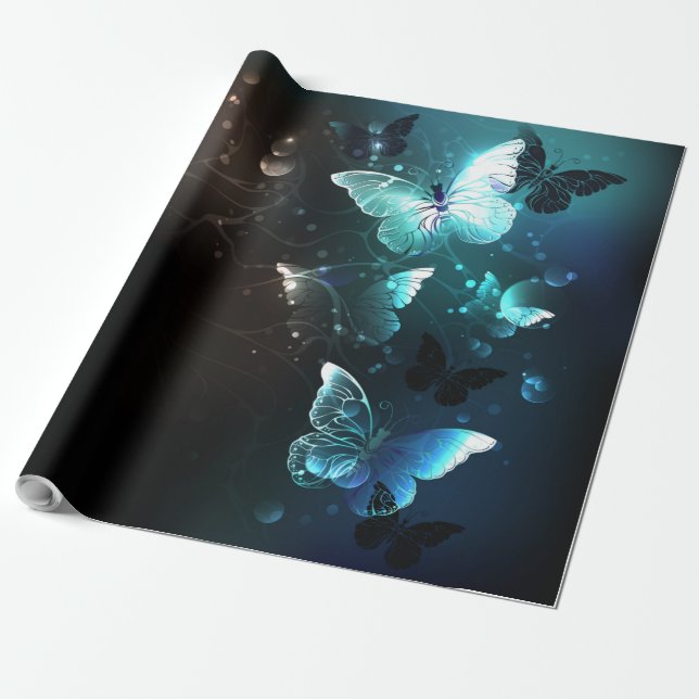 Mint-Night-Schmetterlinge Geschenkpapier (Ungerollt)