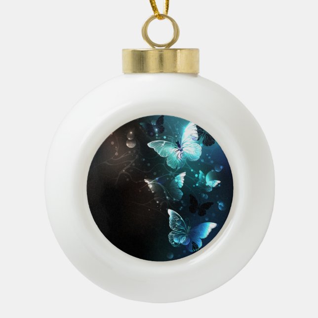Mint-Night-Schmetterlinge Keramik Kugel-Ornament (Vorderseite)