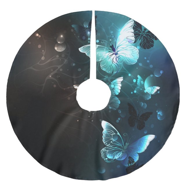 Mint-Night-Schmetterlinge Polyester Weihnachtsbaumdecke (Vorderseite)