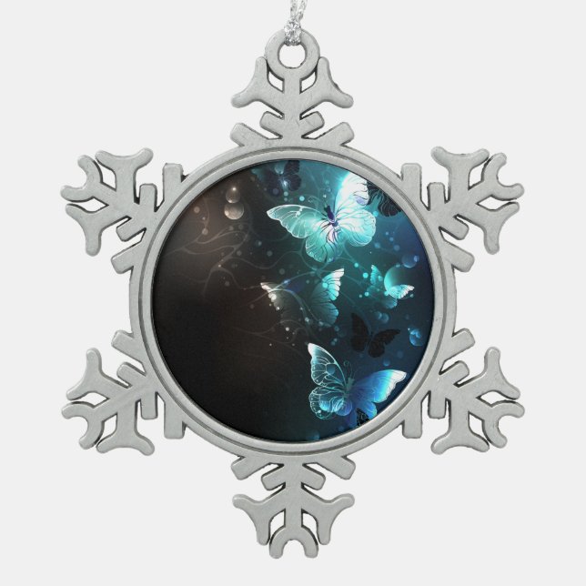 Mint-Night-Schmetterlinge Schneeflocken Zinn-Ornament (Vorderseite)