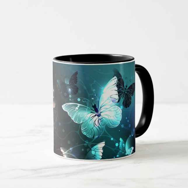 Mint-Night-Schmetterlinge Tasse (VorderseiteRechts)