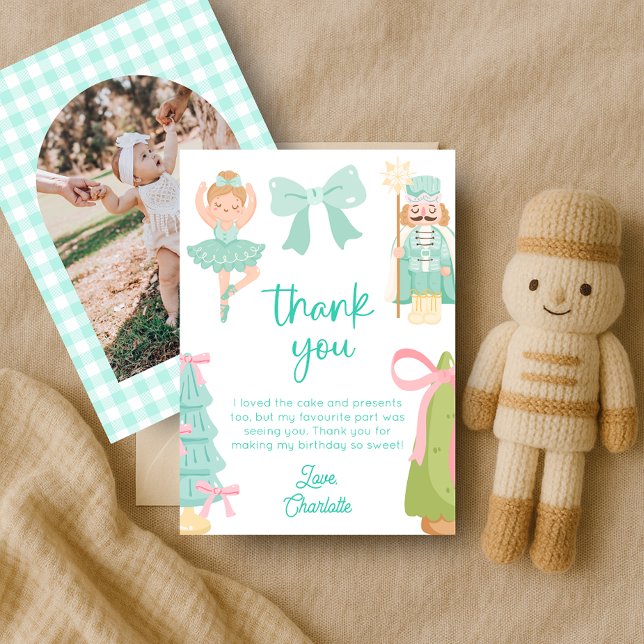 Mint Nutcracker Birthday Photo Thank You Card Einladung (Von Creator hochgeladen)