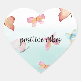 Mint Ombre Pink Butterflies Wasserfarbe Herz-Aufkleber