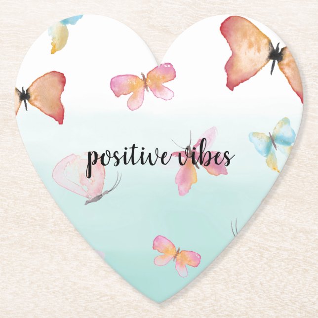 Mint Ombre Pink Butterflies Wasserfarbe Untersetzer (Vorderseite)