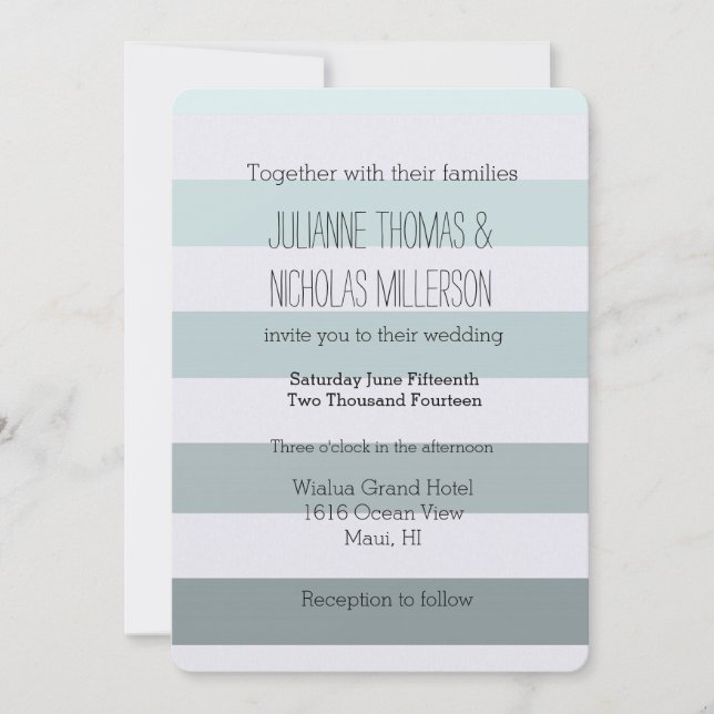 Mint Ombre Stripes Wedding Einladung (Vorderseite)