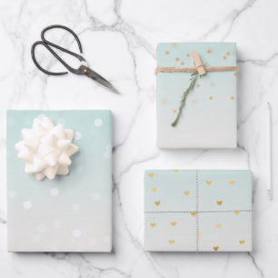 Mint Ombre White Bokeh Confetti Geschenkpapier Set