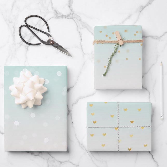Mint Ombre White Bokeh Confetti Geschenkpapier Set (Vorderseite)